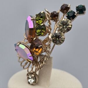 Multicolor Aurora Borealis AB Crystal Brooch Pin Floral Marquise Cut